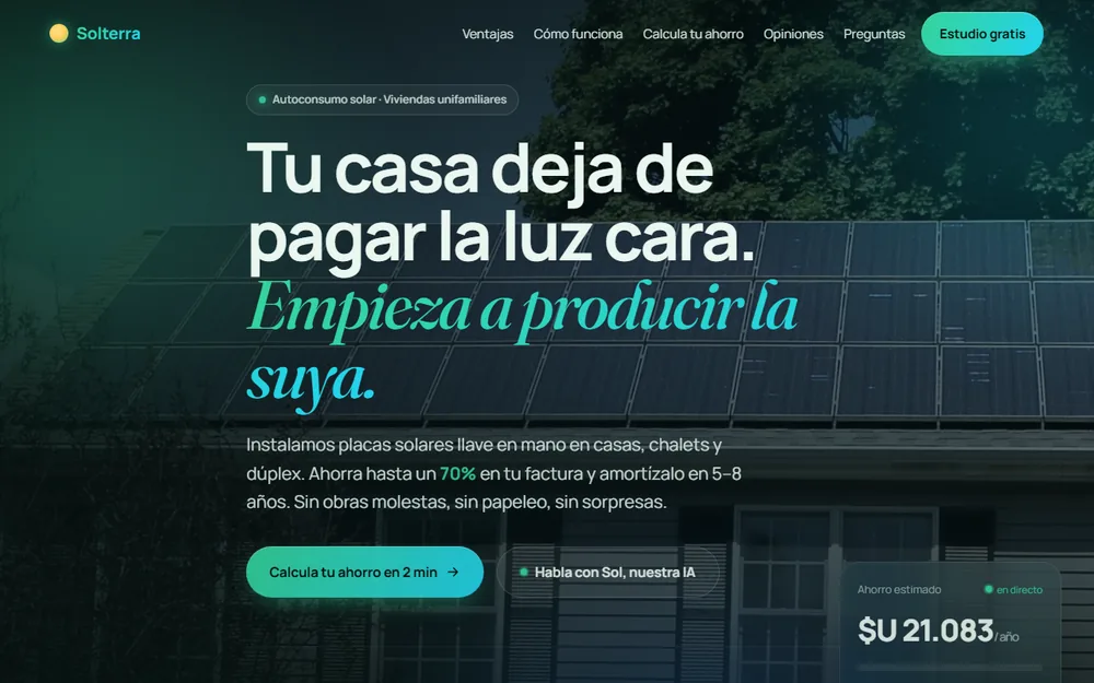 Solterra — landing de autoconsumo solar con calculadora de ahorro y asistente de IA